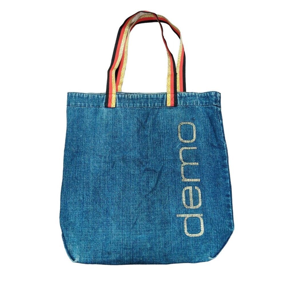 Demo Womens Tote Bag Pacsun Denim Gold Logo Graphic Y2K Satchel Retro Cotton